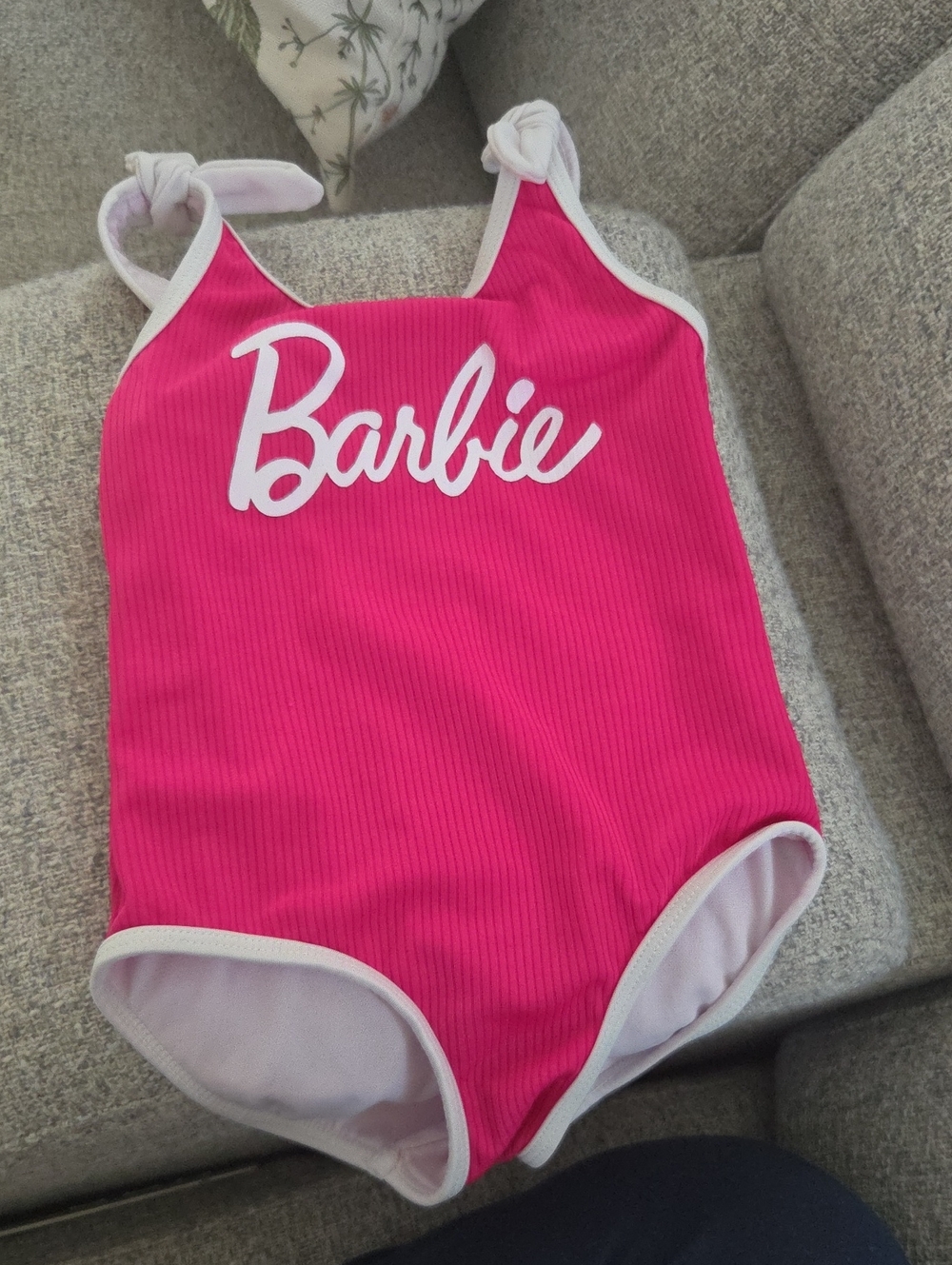 Barbie Bright Pink Ribbed One-Piece with White Trim